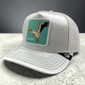 Goorin Bros Not Into Yoga Trucker Hat White Pelican Escape Mesh Snapback Cap NEW